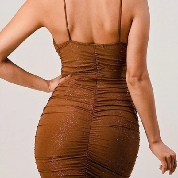 ALX Camel Glitter Ruched Mini Dress - Picture 6 of 7